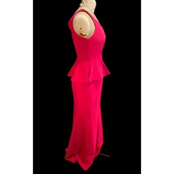 Formal Gown One Shoulder Hot Pink Peplum Made in Spain Sz. S - Picture 4 of 14